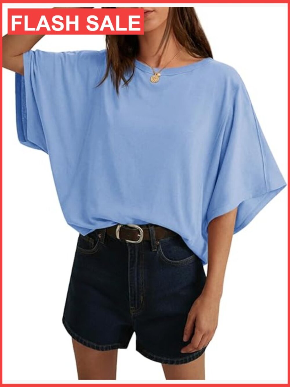 Oversized Batwing Sleeve Crewneck Cropped Tee Loose Fit Basic Top